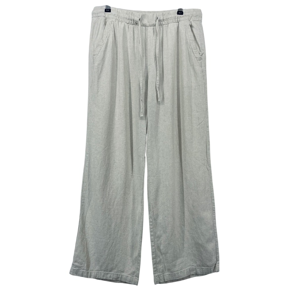 Old Navy Womens Size Medium Linen Rayon Wide Leg Pants Oatmeal Beige Drawstring